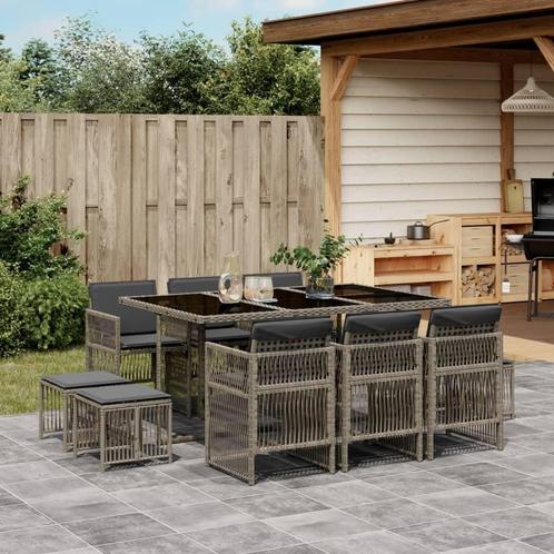 vidaXL 11-delige Tuinset met kussens poly rattan grijs, Tuin en Terras, Tuinsets en Loungesets, Tuinset, Nieuw, Meer dan 8 zitplaatsen