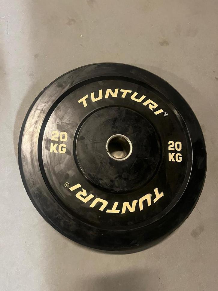 Tunturi Platinum Bumper Plate Zwart - 20 kg, Sport en Fitness, Fitnessmaterialen, Halterschijven, Nieuw, Armen, Benen, Borst, Buik