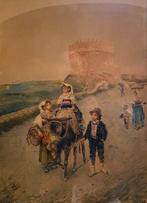 Filippo Indoni (1842-1883) - Gruppo di bambini con asinello, Antiek en Kunst, Kunst | Schilderijen | Klassiek