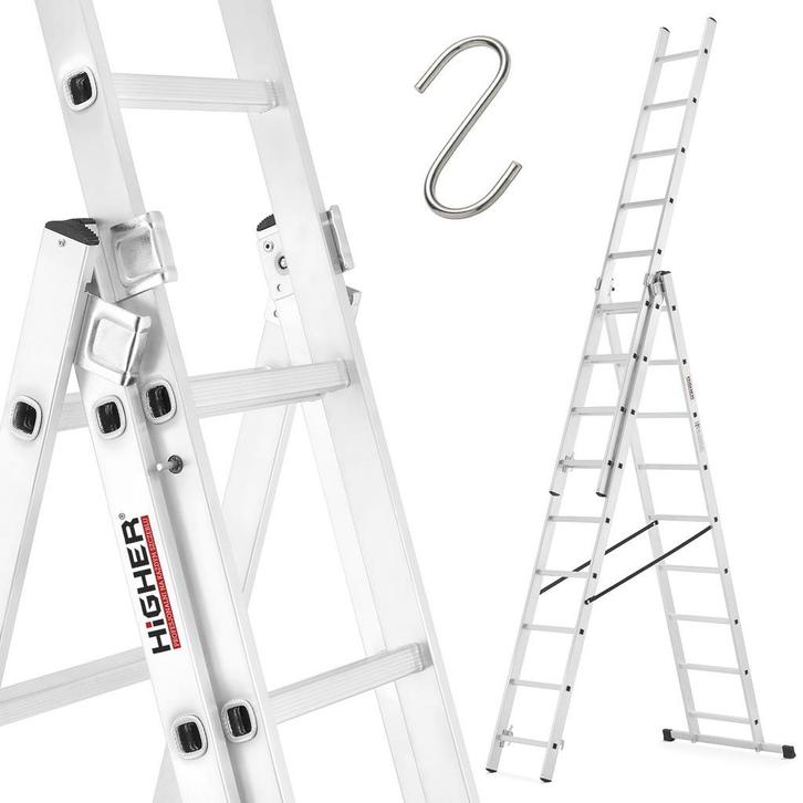 Vouwladder - 3x9 treden - werkhoogte 5,06 m - aluminium, Doe-het-zelf en Verbouw, Ladders en Trappen, Nieuw, Ophalen of Verzenden