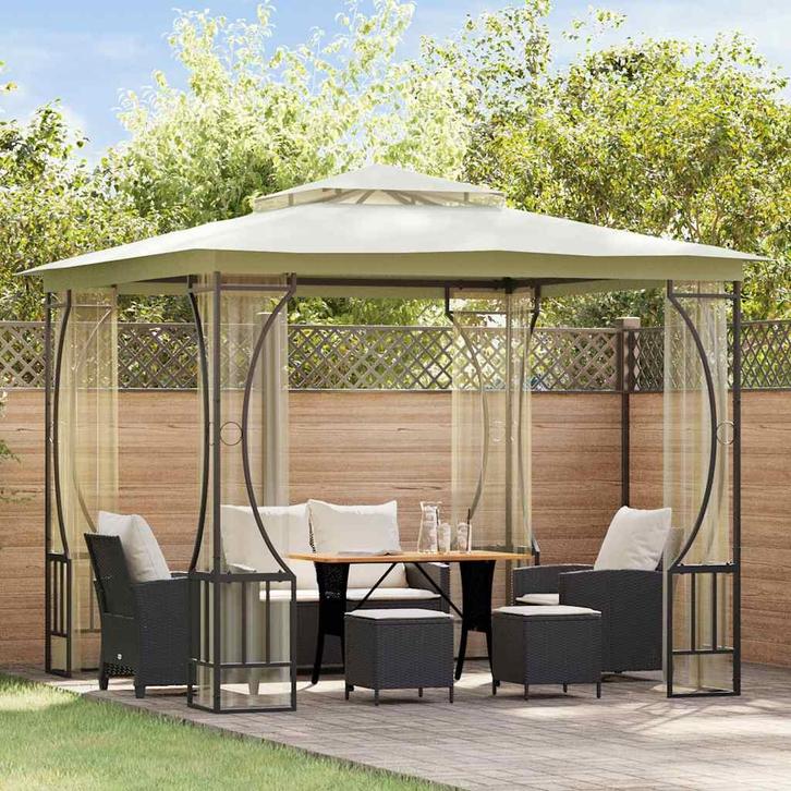 vidaXL Prieel met netten 300x300x265 cm crèmekleurig, Tuin en Terras, Partytenten, Nieuw, Verzenden
