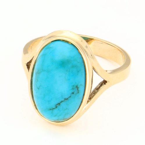 Ring - 14 karaat Geel goud Turquoise, Sieraden, Tassen en Uiterlijk, Antieke sieraden