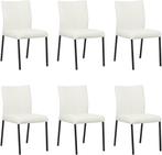 Set van 6 Gebroken witte leren moderne eetkamerstoelen - poo, Huis en Inrichting, Stoelen, Nieuw, Vijf, Zes of meer stoelen, Modern