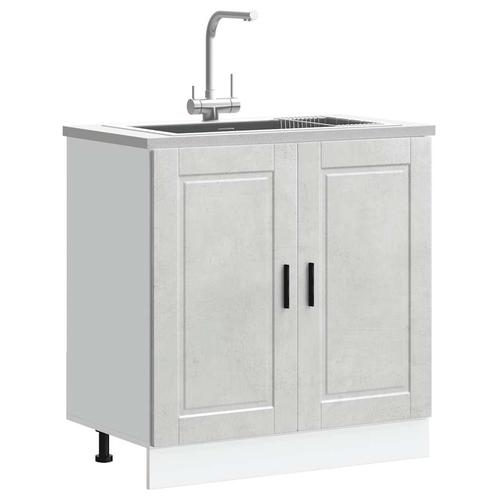 vidaXL Spoelbakonderkast Porto 80x46x81,5 cm bewerkt hout, Huis en Inrichting, Keuken | Keukenelementen, Grijs, Nieuw, Verzenden