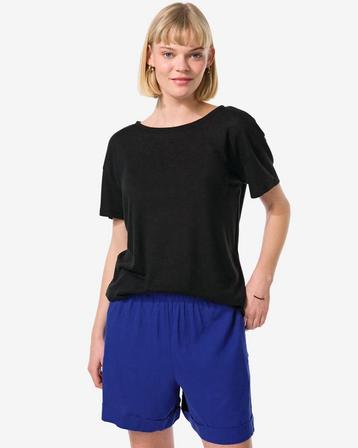 HEMA Dames t-shirt Evie met linnen zwart beschikbaar voor biedingen