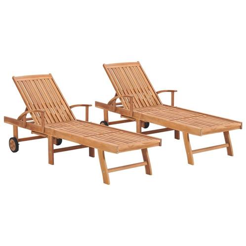 vidaXL Ligbedden 2 st massief teakhout, Tuin en Terras, Ligbedden, Nieuw, Verzenden