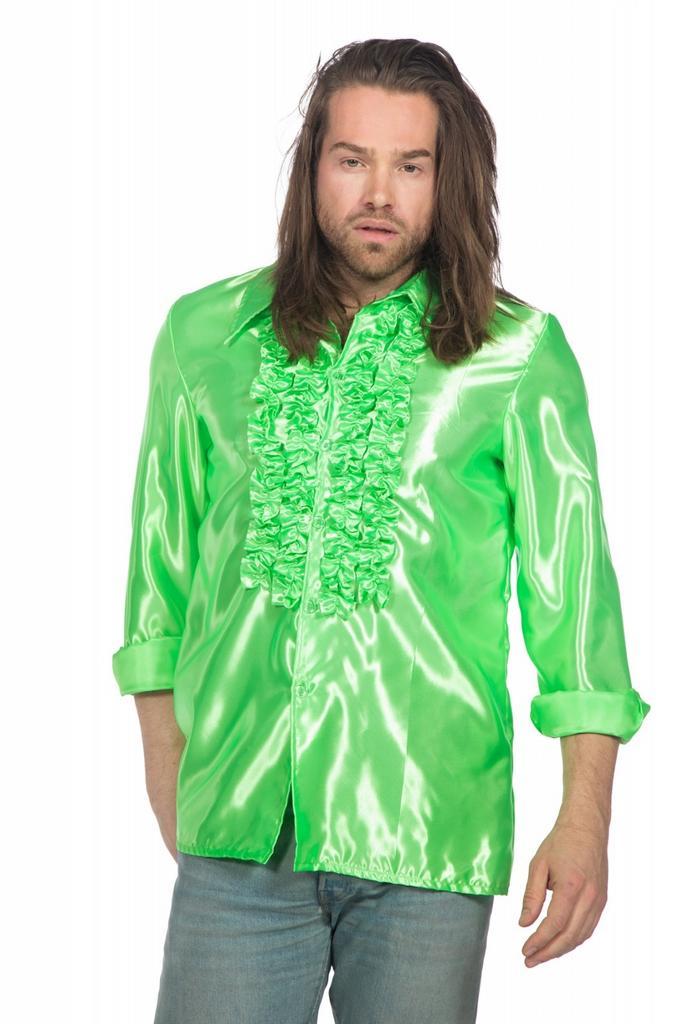 Ruchesblouse satijn neon groen, Kleding | Dames, Carnavalskleding en Feestkleding, Nieuw, Ophalen of Verzenden