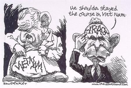 Pentekening Amerika - Vietnam en Irak (lijst optie), Antiek en Kunst, Kunst | Tekeningen en Foto's, Verzenden