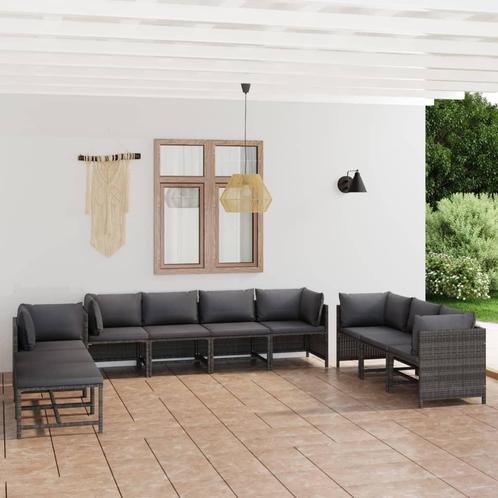 vidaXL 10-delige Loungeset met kussens poly rattan grijs, Tuin en Terras, Tuinsets en Loungesets, Loungeset, Nieuw, Rotan, Verzenden