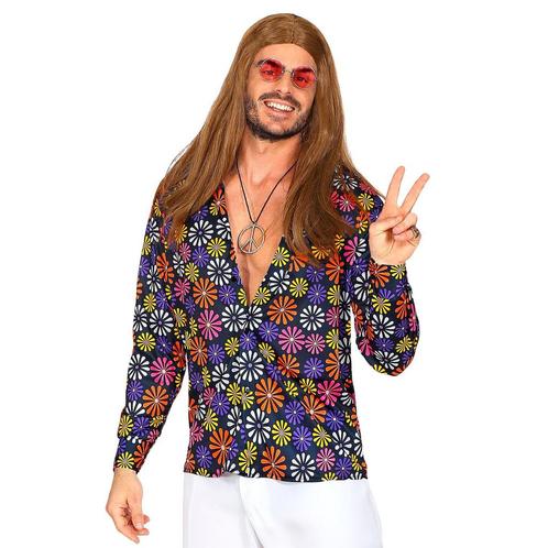 Disco 70S Blouse Paars Heren Bloemen, Kleding | Heren, Carnavalskleding en Feestkleding, Nieuw, Verzenden