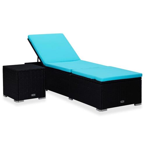 vidaXL Ligbed met kussen en theetafel poly rattan blauw, Tuin en Terras, Ligbedden, Nieuw, Verzenden