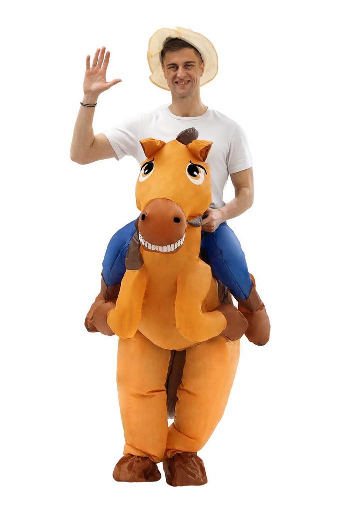 KIMU® Opblaas Kostuum Zittend Op Paard Cowboy Opblaasbaar Pa, Kleding | Heren, Carnavalskleding en Feestkleding, Kleding, Nieuw