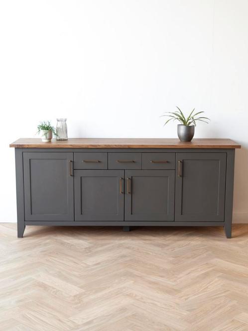 Grijsbruin dressoir met donker houten blad | grijs | Vavivo, Huis en Inrichting, Kasten | Dressoirs, 200 cm of meer, 50 tot 75 cm