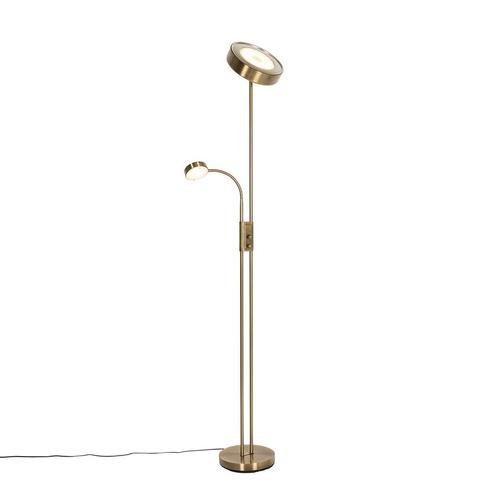 Vloerlamp brons incl. LED en dimmer met leeslamp - Kelso, Huis en Inrichting, Lampen | Vloerlampen, Nieuw, Overige materialen