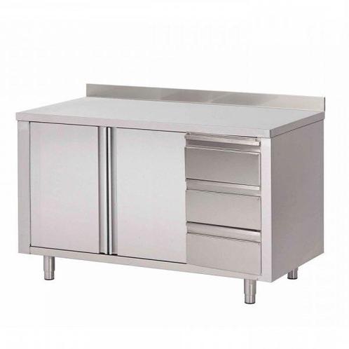 RVS Werktafel met schuifdeuren, lades en opstaande rand 700, Zakelijke goederen, Horeca | Keukenapparatuur, Nieuw zonder verpakking