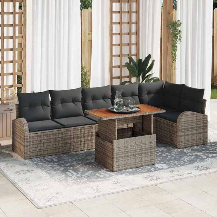 vidaXL Tuin Sofa Set met kussen 7 pcs Grijs, Tuin en Terras, Tuinsets en Loungesets, Nieuw, Rotan, Verzenden