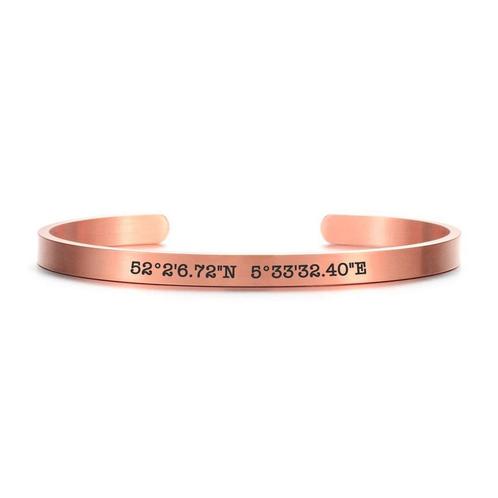 Graveerbare Bangle Armband Roségoud met GPS coördinaten, Sieraden, Tassen en Uiterlijk, Armbanden, Nieuw, Verzenden