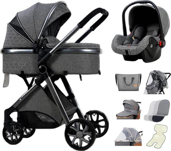 Luxe 3-in-1 Kinderwagen Donkergrijs incl. autostoel, Kinderen en Baby's, Kinderwagens en Combinaties, Combiwagen, Nieuw, Overige merken