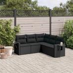 vidaXL 5-delige Loungeset met kussens poly rattan zwart, Verzenden, Nieuw, Rotan, Loungeset