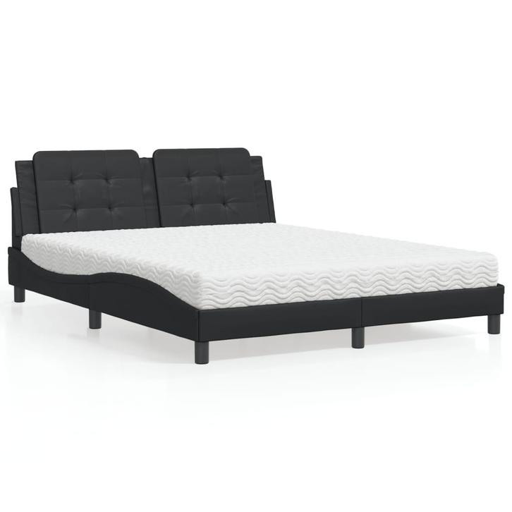 vidaXL Bed met matras Zadar kunstleer zwart 160x200 cm, Huis en Inrichting, Slaapkamer | Bedden, 160 cm, 200 cm, Zwart, Tweepersoons