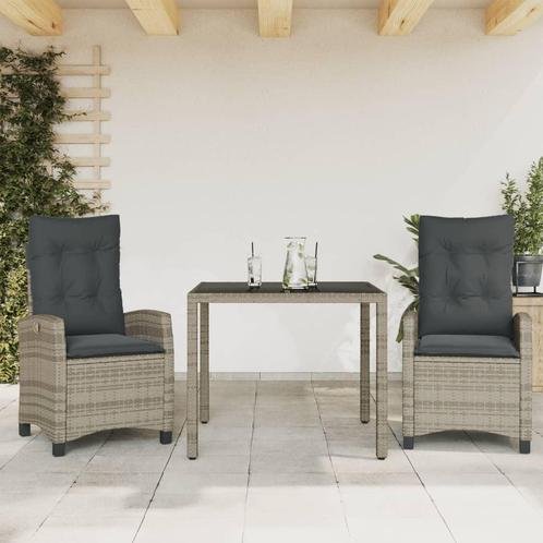 vidaXL 3-delige Tuinset met kussens poly rattan grijs, Tuin en Terras, Tuinsets en Loungesets, Tuinset, Nieuw, 2 zitplaatsen, Rotan