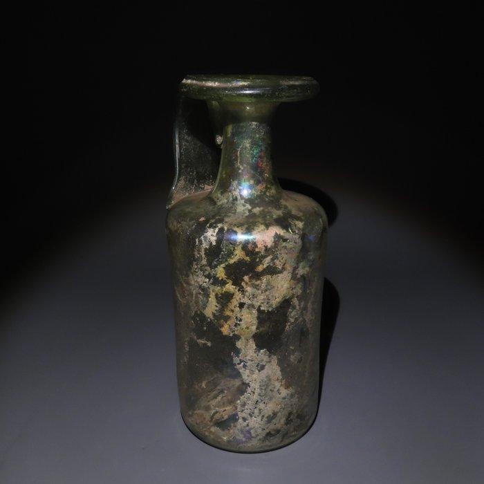 Oud-Romeins Glas Vas. 1e-3e eeuw na Christus. 19 cm hoog., Verzamelen, Mineralen en Fossielen
