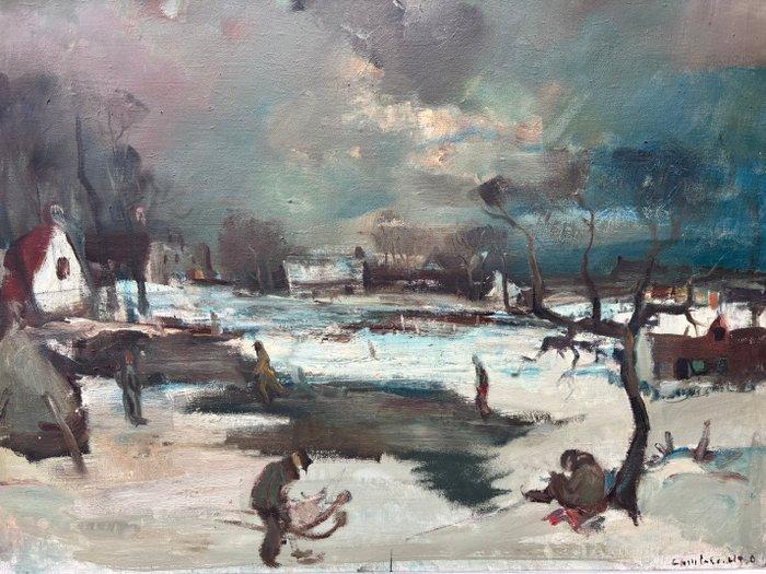 Constant Lambrecht (1915-1993) - Geanimeerd winterlandschap, Antiek en Kunst, Kunst | Schilderijen | Klassiek