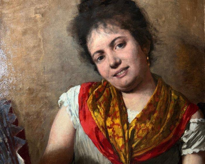 Gian Giacomo Moretti (1843-?) - The Fan, Antiek en Kunst, Kunst | Schilderijen | Klassiek