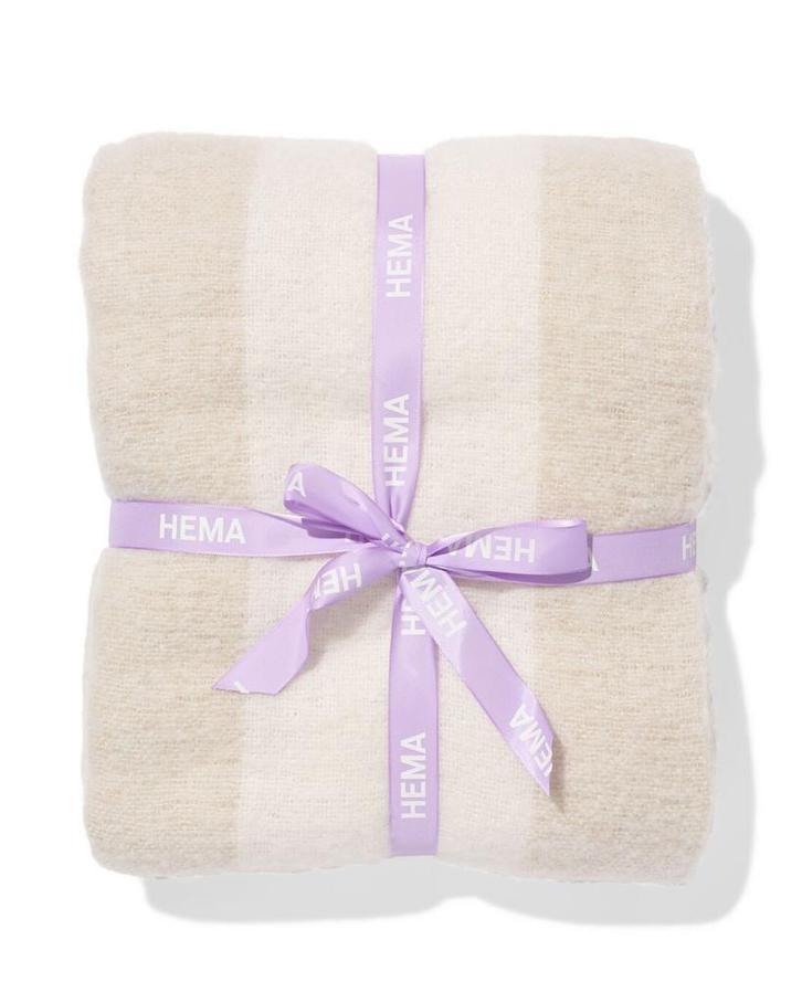 HEMA Plaid 130x150cm wollook strepen beige, Huis en Inrichting, Woonaccessoires | Plaids en Woondekens, Nieuw, Verzenden