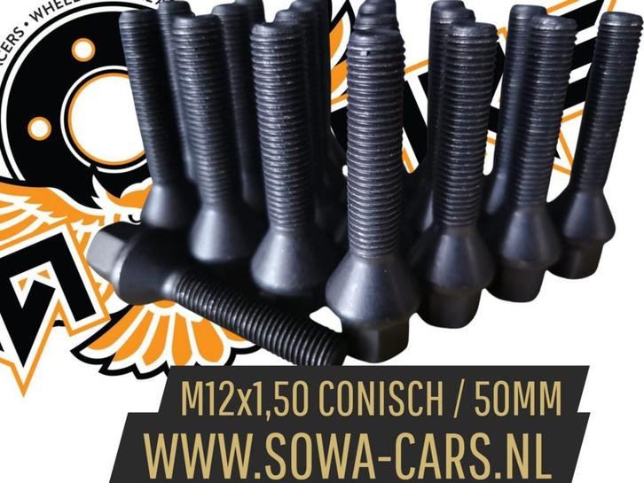 ZWARTE Wielbouten M12x1,50 Conisch 50mm ( M12 x 1,50 ), Auto diversen, Tuning en Styling, Ophalen of Verzenden