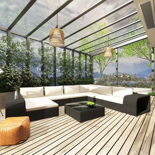 vidaXL 10-delige Loungeset met kussens poly rattan zwart, Tuin en Terras, Tuinsets en Loungesets, Loungeset, Nieuw, Meer dan 8 zitplaatsen