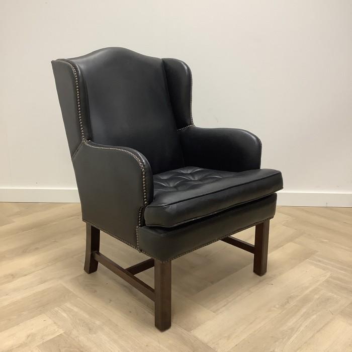 vintage Arne Norell leren fauteuil, zwart, Huis en Inrichting, Fauteuils, Gebruikt, Leer, Ophalen of Verzenden