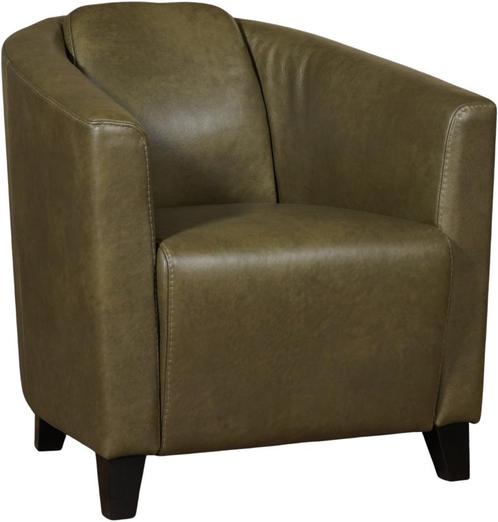 Olijfgroene leren landelijke kuipstoel - poot hout zwart - G, Huis en Inrichting, Fauteuils, 50 tot 75 cm, 75 tot 100 cm, Nieuw