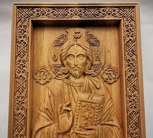 Icoon - Mooi houten gesneden icoon van Jezus Christus, Antiek en Kunst, Antiek | Boeken en Bijbels