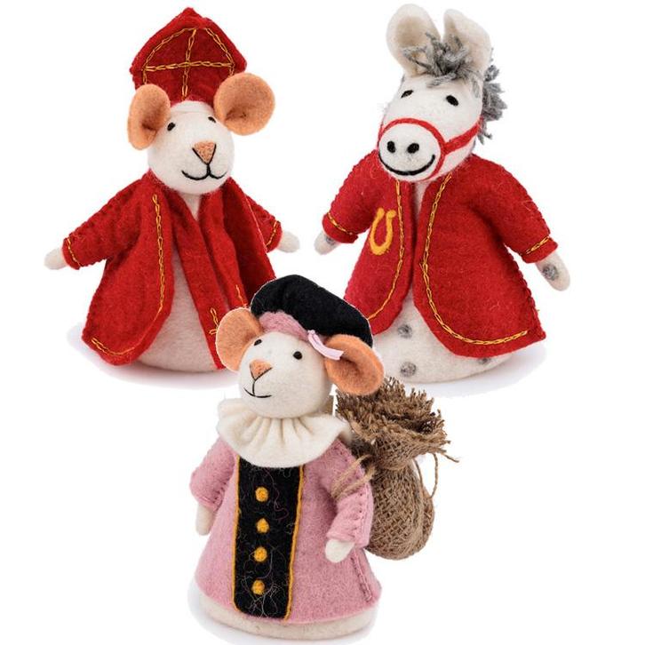Vilten Sintermuis, Paard en  Piet Lichtroze met Jute Zak  -, Kinderen en Baby's, Kinderkamer | Inrichting en Decoratie, Nieuw