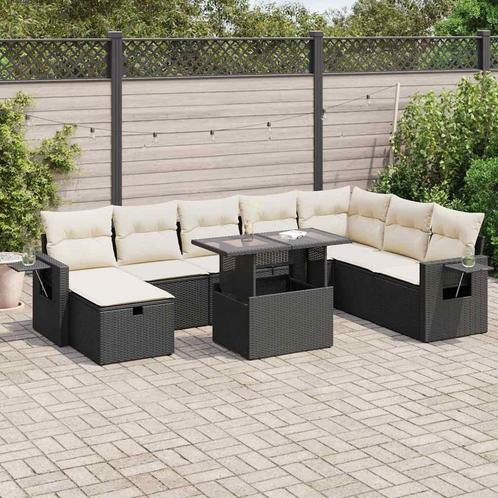 vidaXL 9-delige Loungeset met kussens poly rattan zwart, Tuin en Terras, Tuinsets en Loungesets, Loungeset, Nieuw, Rotan, Verzenden