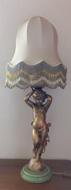 Tafellamp - Walnoot - Beeld van een gouden putto