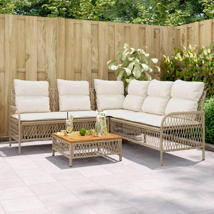 vidaXL 2-delige Loungeset met kussens poly rattan beige, Tuin en Terras, Tuinsets en Loungesets, Loungeset, Nieuw, Rotan, Verzenden