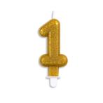 Kaars 1 Jaar Goud Glitter 7cm, Verzenden, Nieuw