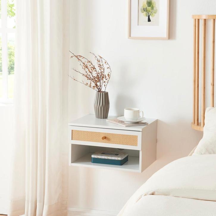 Wandrek Eiker met lade 40x31,5x23 cm wit en rotan look [en.c, Huis en Inrichting, Woonaccessoires | Wandplanken en Boekenplanken