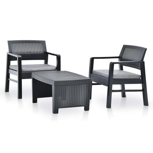 vidaXL 3-delige Loungeset kunststof antraciet, Tuin en Terras, Tuinsets en Loungesets, Loungeset, Nieuw, 3 zitplaatsen, Textileen
