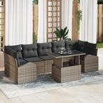 vidaXL 8-delige Tuinbankenset met kussens poly rattan grijs, Tuin en Terras, Verzenden, Nieuw, Rotan