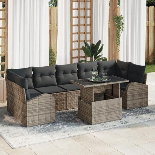 vidaXL 8-delige Tuinbankenset met kussens poly rattan grijs, Tuin en Terras, Tuinsets en Loungesets, Nieuw, Rotan, Verzenden