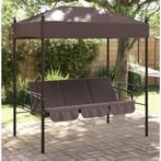 vidaXL Schommelbank met luifel staal koffiebruin, Tuin en Terras, Tuinbanken, Verzenden, Nieuw, Metaal