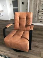 Leren draaifauteuil met stalen frame en schotelvoet - bruin, Huis en Inrichting, Fauteuils, Nieuw, Ophalen of Verzenden, Industrieel