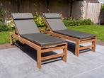 Teak ligbedden met kussens | Op voorraad | Snelle levering!, Tuin en Terras, Ligbedden, Nieuw, Teakhout, Verrijdbaar