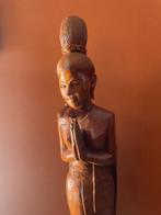130 cm Hand-Carved Wooden Statue of a Thai Woman in “Wai”