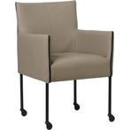 Set van 6 Leren eetkamerstoelen More - Toledo Khaki, Ophalen of Verzenden, Nieuw, Leer