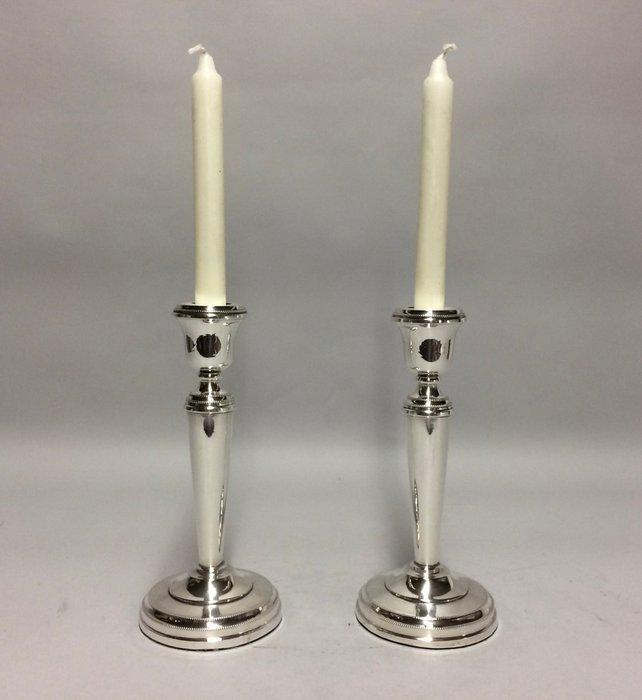 Kandelaar (2) - Stel zilveren kandelaars met parelrand op, Antiek en Kunst, Antiek | Goud en Zilver