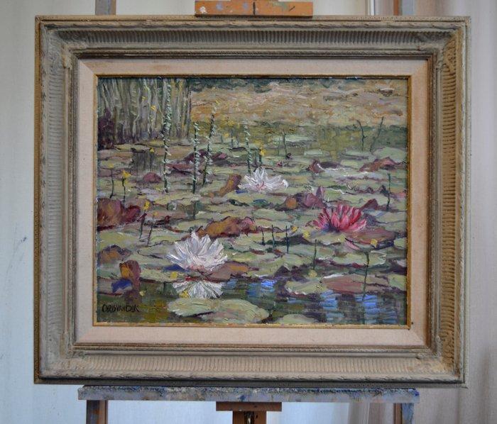 Chris van Dijk (1952) - Impressionist  Étang forestier, Antiek en Kunst, Kunst | Schilderijen | Klassiek